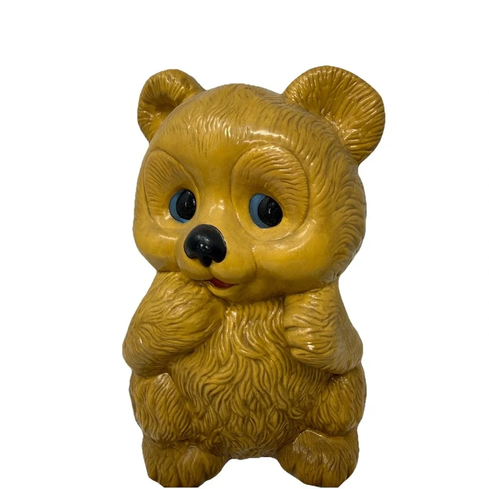 Vintage Teddy Bear Coin Ceramic Brown Piggy Bank Prop 70's 80's Retro Decor‎
